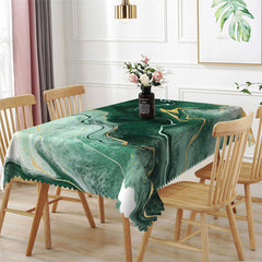 Lofaris Bottle Green Gold Wave Pattern Rectangle Tablecloth