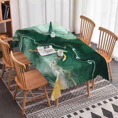 Lofaris Bottle Green Gold Wave Pattern Rectangle Tablecloth