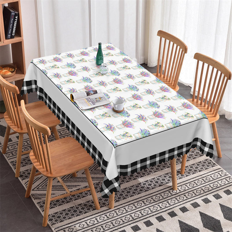 Lofaris Bottle Lavenders Repeat Black Plaid Dining Tablecloth