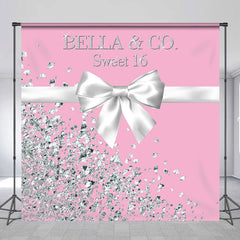 Lofaris Bow Tie Diamonds Pink Custom 16 Birthday Backdrop