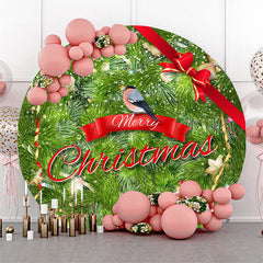 Lofaris Bowknot Bird Green Red Merry Christmas Round Backdrop