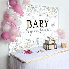 Lofaris Boy In Bloom Blue Floral Spring Baby Shower Backdrop