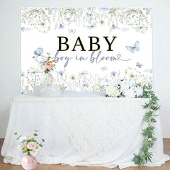 Lofaris Boy In Bloom Blue Floral Spring Baby Shower Backdrop