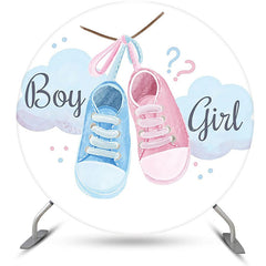 Lofaris Boy Or Girl Sneakers Round Gender Reveal Backdrop