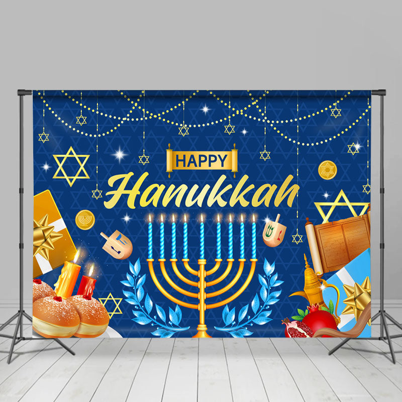 Lofaris Bread Blue Shiny Candle Happy Hanukkah Backdrop