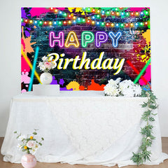 Lofaris Brick Colorful Graffiti Lights Birthday Backdrop