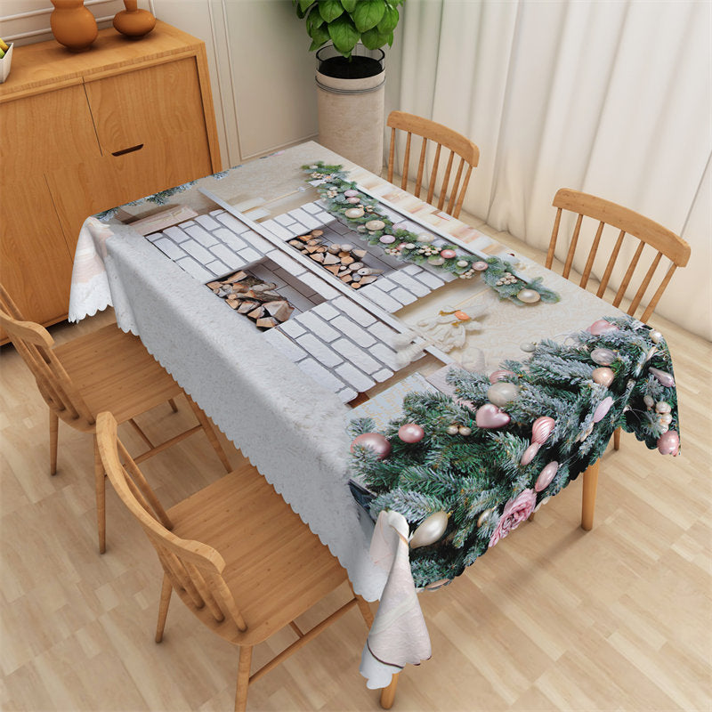 Lofaris Brick Fireplace Christmas Tree Tablecloth For Kitchen