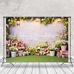 Lofaris Brick Wall Floral Garden Spring Photo Backdrop