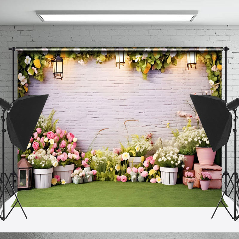 Lofaris Brick Wall Floral Garden Spring Photo Backdrop