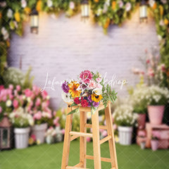 Lofaris Brick Wall Floral Garden Spring Photo Backdrop