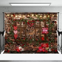 Lofaris Brick Wall Floral Vines Valentines Day Backdrop