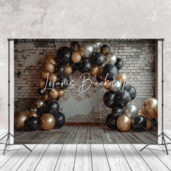 Lofaris Brick Wall Gold Balloon Birthday Cake Smash Backdrop