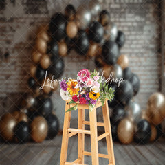 Lofaris Brick Wall Gold Balloon Birthday Cake Smash Backdrop