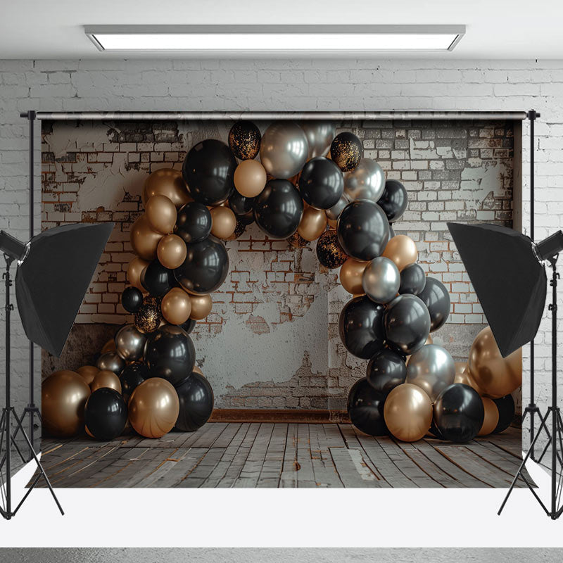 Lofaris Brick Wall Gold Balloon Birthday Cake Smash Backdrop