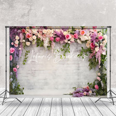 Lofaris Brick Wall Lilac Pink Floral Summer Photo Backdrop