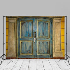 Lofaris Brick Wall Old Blue Fade Wood Door Backdrop For Photo