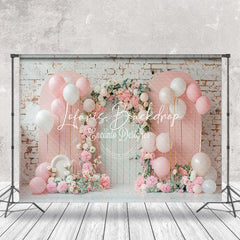 Lofaris Brick Wall Pink Arch Balloons Cake Smash Backdrop