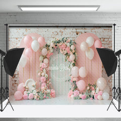 Lofaris Brick Wall Pink Arch Balloons Cake Smash Backdrop