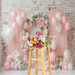 Lofaris Brick Wall Pink Arch Balloons Cake Smash Backdrop