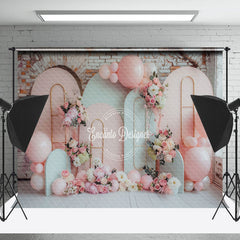 Lofaris Brick Wall Pink White Floral Cake Smash Backdrop