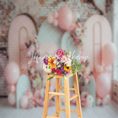 Lofaris Brick Wall Pink White Floral Cake Smash Backdrop