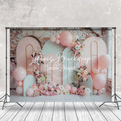 Lofaris Brick Wall Pink White Floral Cake Smash Backdrop