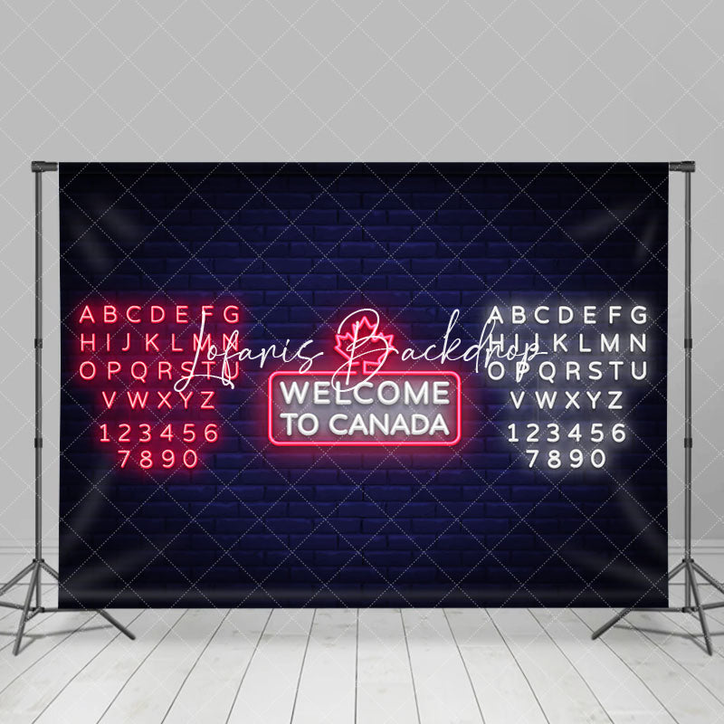 Lofaris Brick Wall Pink White Neon Welcome To Canada Backdrop