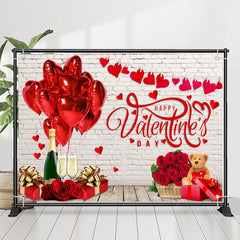 Lofaris Brick Wall Red Rose Heart Valentines Day Backdrop