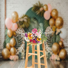 Lofaris Brick Wall Tribal Plants Balloon Cake Smash Backdrop