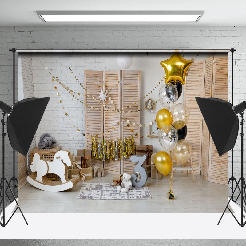 Lofaris Brick Wall Trojan Horse Balloons Cake Smash Backdrop