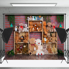 Lofaris Brick Wall Various Teddy Bears Cake Smash Backdrop