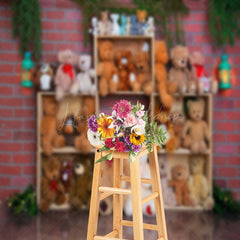 Lofaris Brick Wall Various Teddy Bears Cake Smash Backdrop