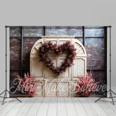 Lofaris Brick Wall White Door Floral Valentines Day Backdrop