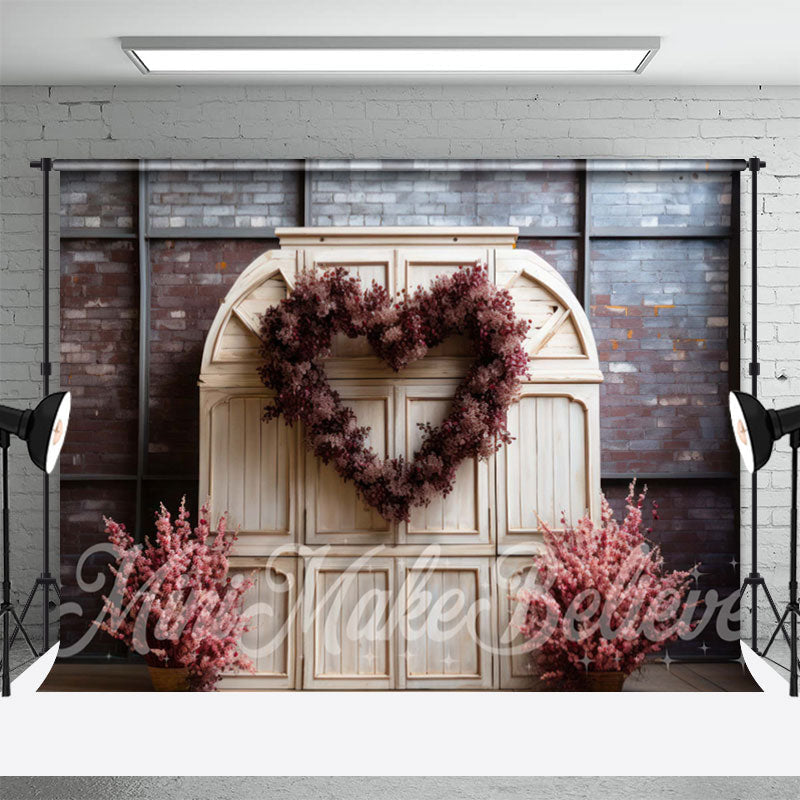 Lofaris Brick Wall White Door Floral Valentines Day Backdrop