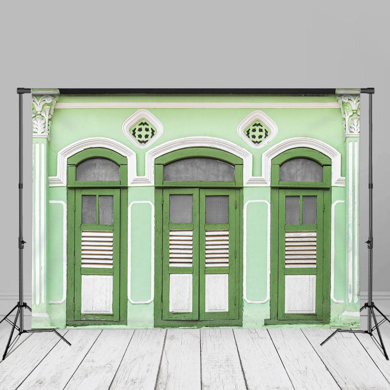 Lofaris Bright Apple Green Door Window Photography Backdrop