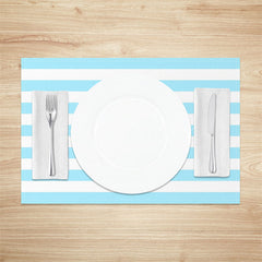 Lofaris Bright Baby Blue White Stripe Set Of 4 Placemats