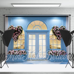 Lofaris Bright Blue Shop Wall Pink Heart Floral Backdrop