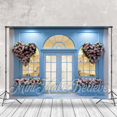 Lofaris Bright Blue Shop Wall Pink Heart Floral Backdrop