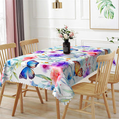 Lofaris Bright Colored Floral Butterfly Rectangle Tablecloth