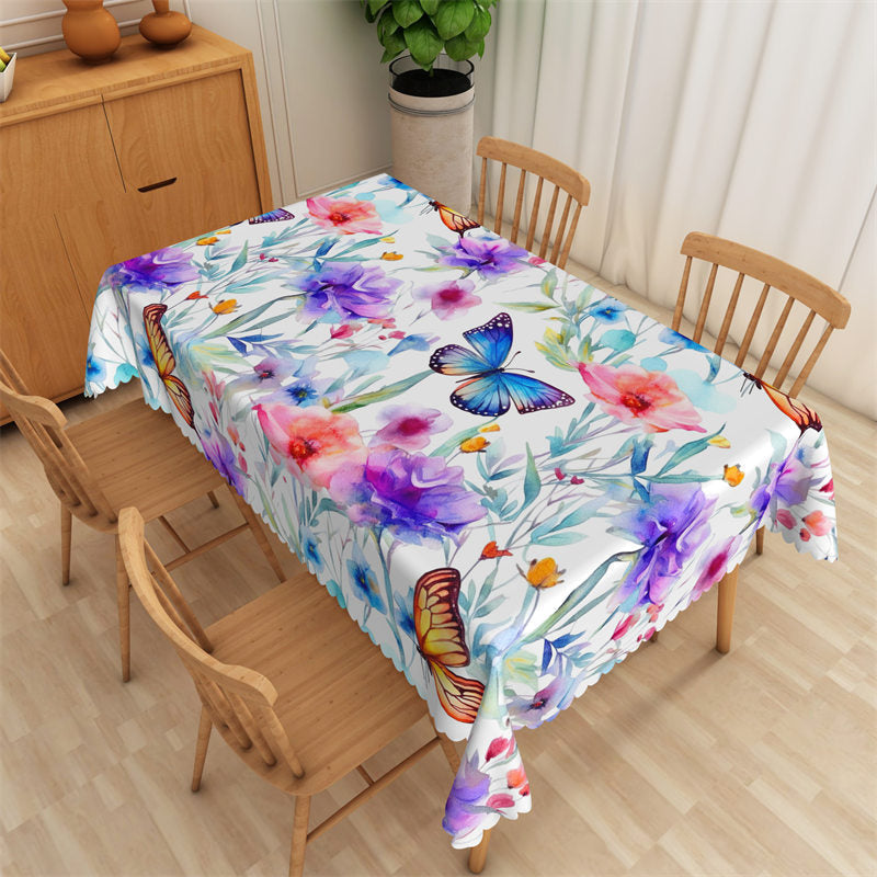 Lofaris Bright Colored Floral Butterfly Rectangle Tablecloth