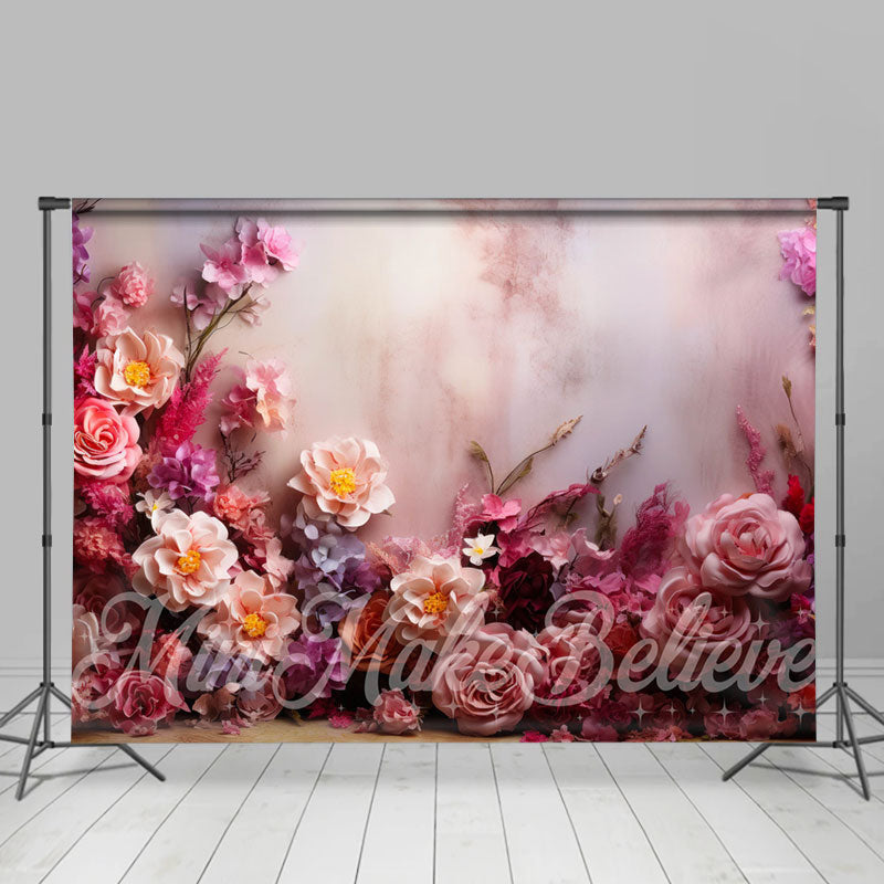 Lofaris Bright Colorful Floral White Wall Fine Art Backdrop