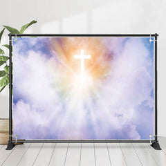 Lofaris Bright Cross Clear Blue Sky Clouds Baptism Backdrop