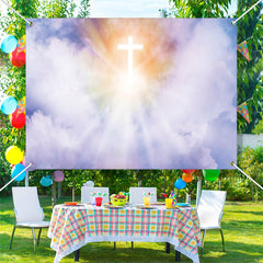 Lofaris Bright Cross Clear Blue Sky Clouds Baptism Backdrop