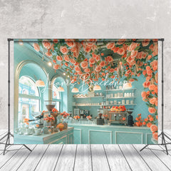 Lofaris Bright Indoor Room Tiffany Green Floral Backdrop