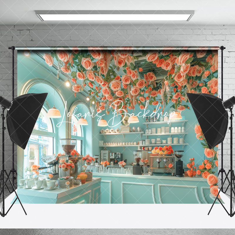 Lofaris Bright Indoor Room Tiffany Green Floral Backdrop