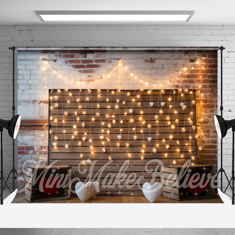 Lofaris Bright Light Brick Wood Wall Valentines Day Backdrop