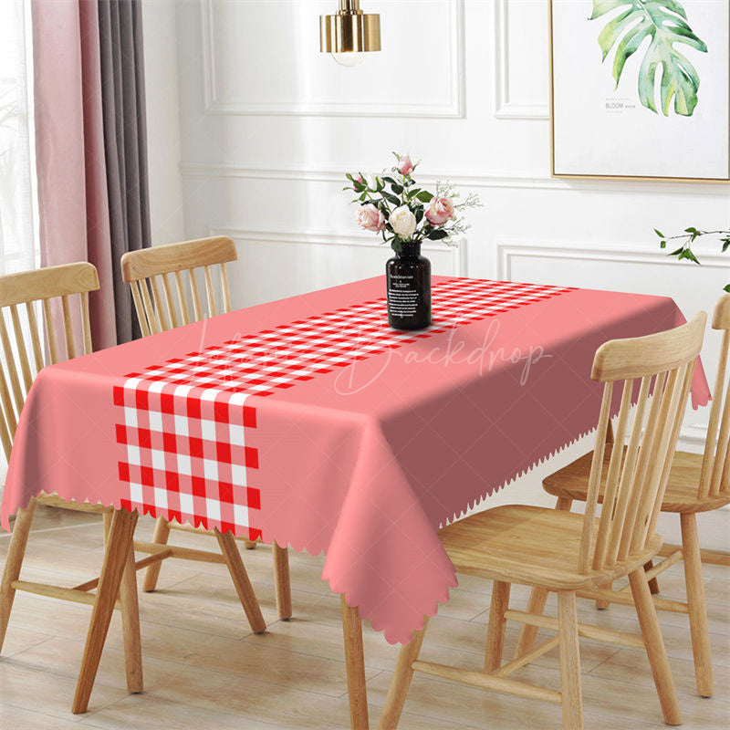 Lofaris Bright Pink Red Gingham Party Rectangle Tablecloth