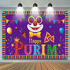 Lofaris Bright Purple Clown Colorful Border Purim Backdrop