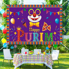 Lofaris Bright Purple Clown Colorful Border Purim Backdrop