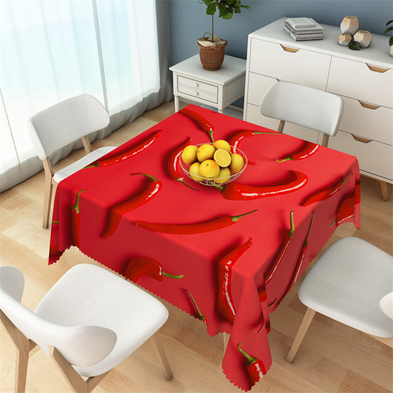 Lofaris Bright Red Chili Repeat Kitchen Square Tablecloth